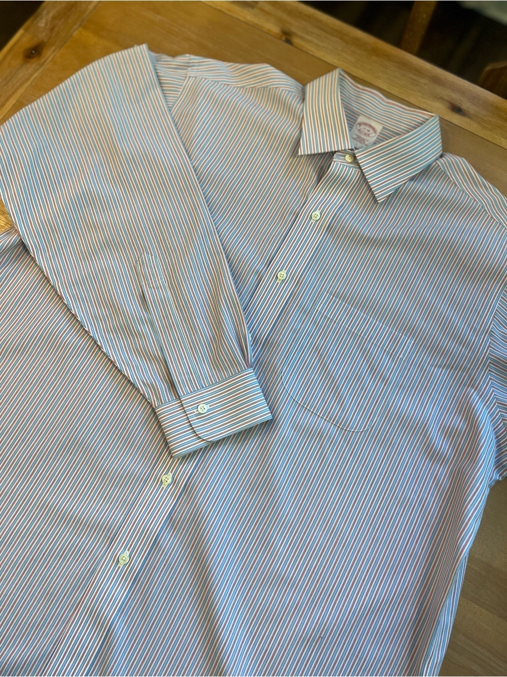 Brooks Brothers Traditional Fit Non-Iron Striped Shirt 17-36 Blue Red White XL